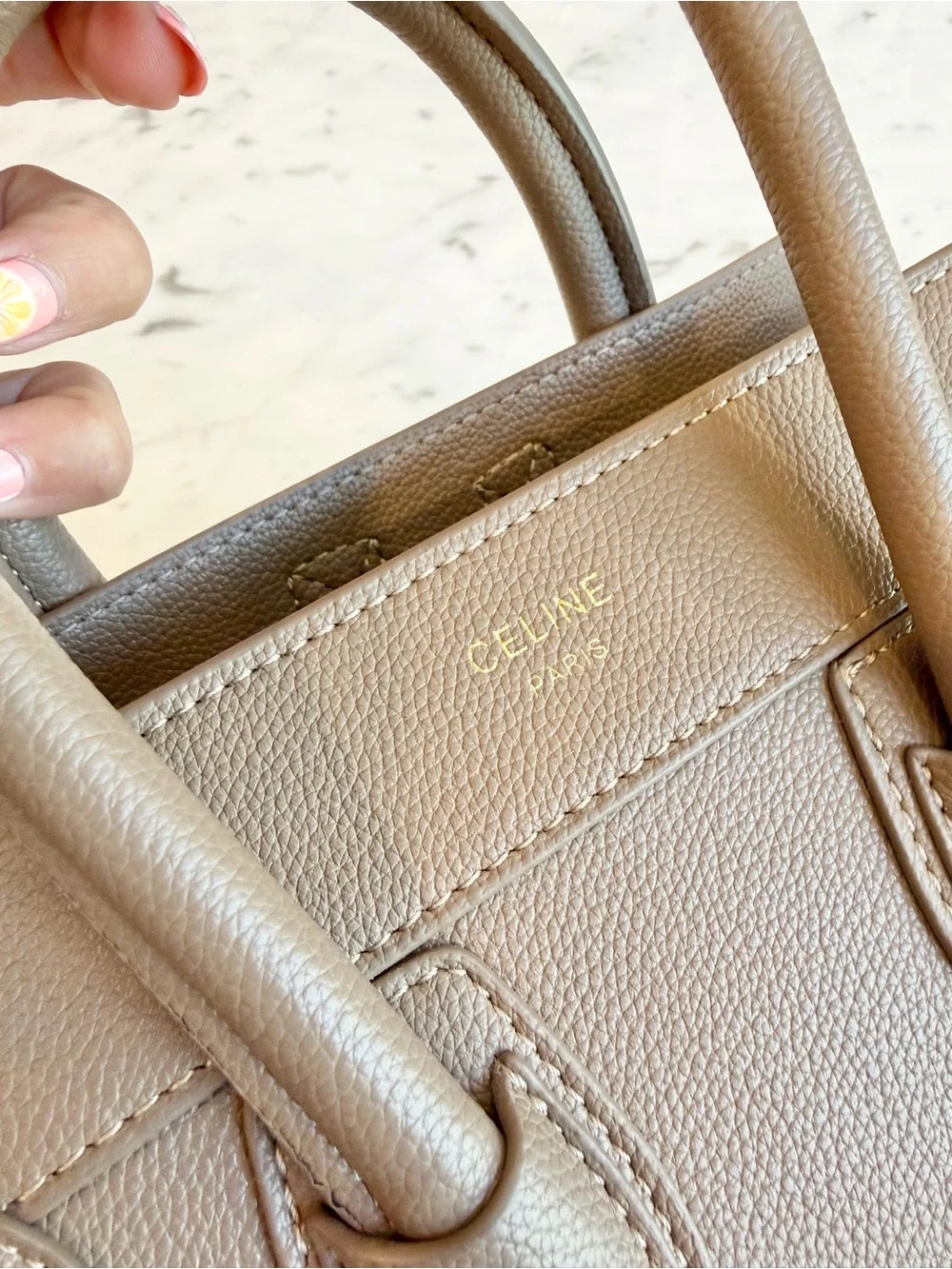 Preowned Taupe Nano Bag with shoulder strap